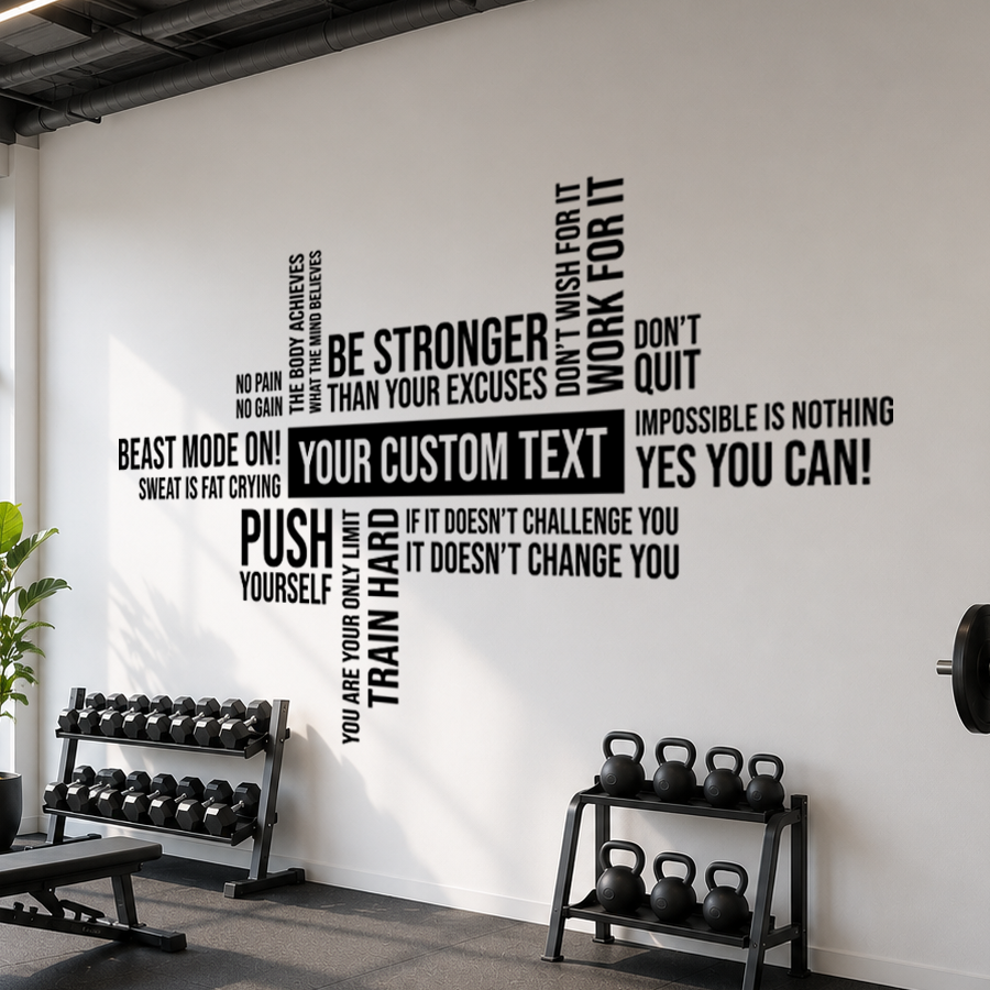 Custom Text Gym Wall Decal - Motivational Fitness Quote Vinyl Art