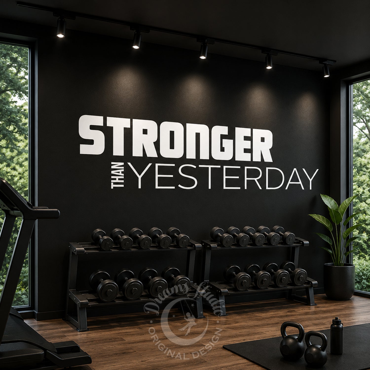 Stronger Than Yesterday Gym Wall Decal - Motivational Fitness Quote