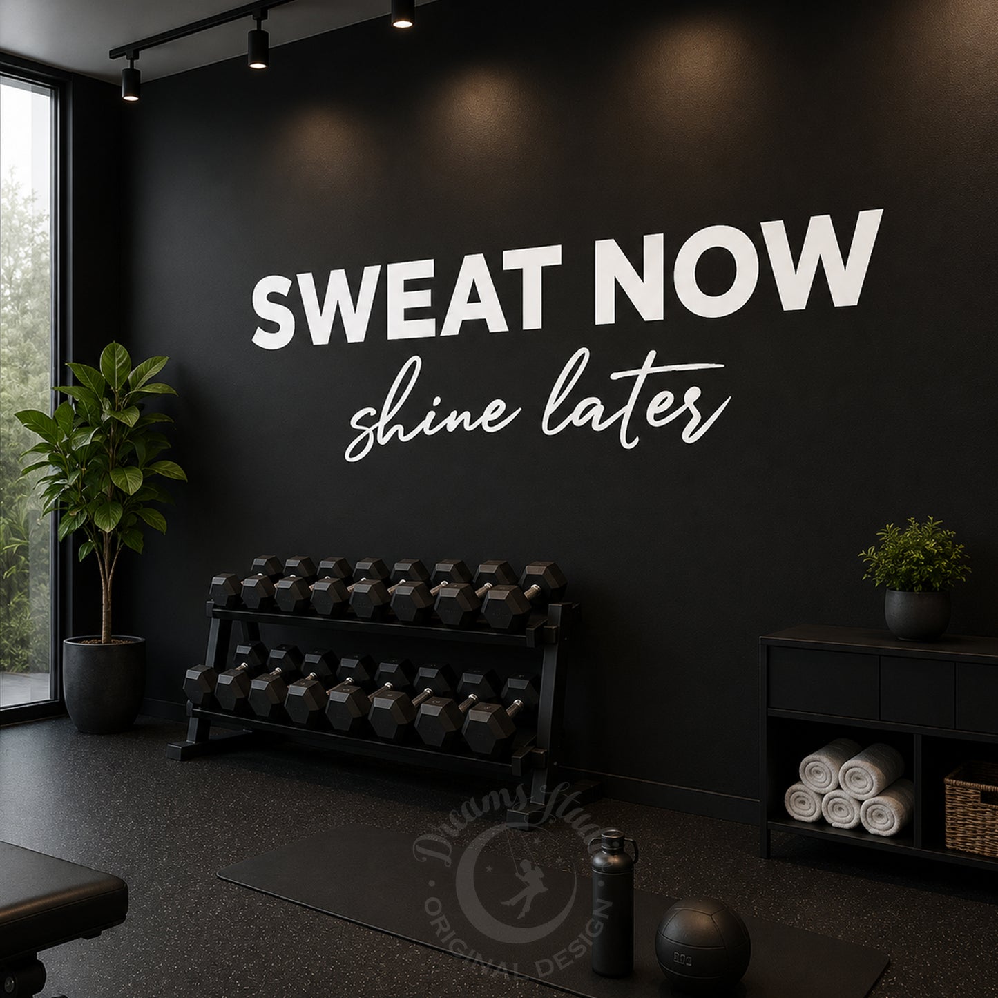 Gym Wall Vinyl Decal - "Sweat Now, Shine Later" Motivational Quote