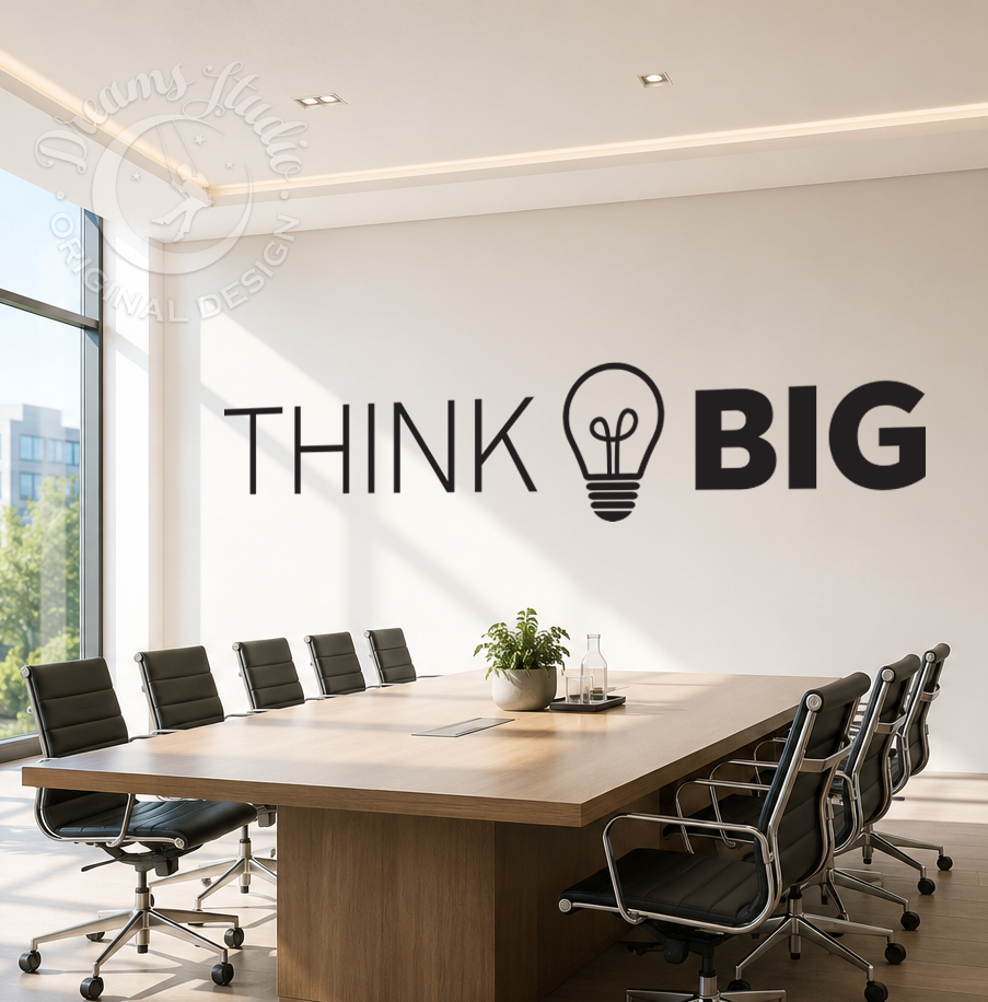 Inspirational Office Wall Vinyl Decal, "Think Big" with Lightbulb