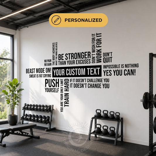 Custom Text Gym Wall Decal - Motivational Fitness Quote Vinyl Art