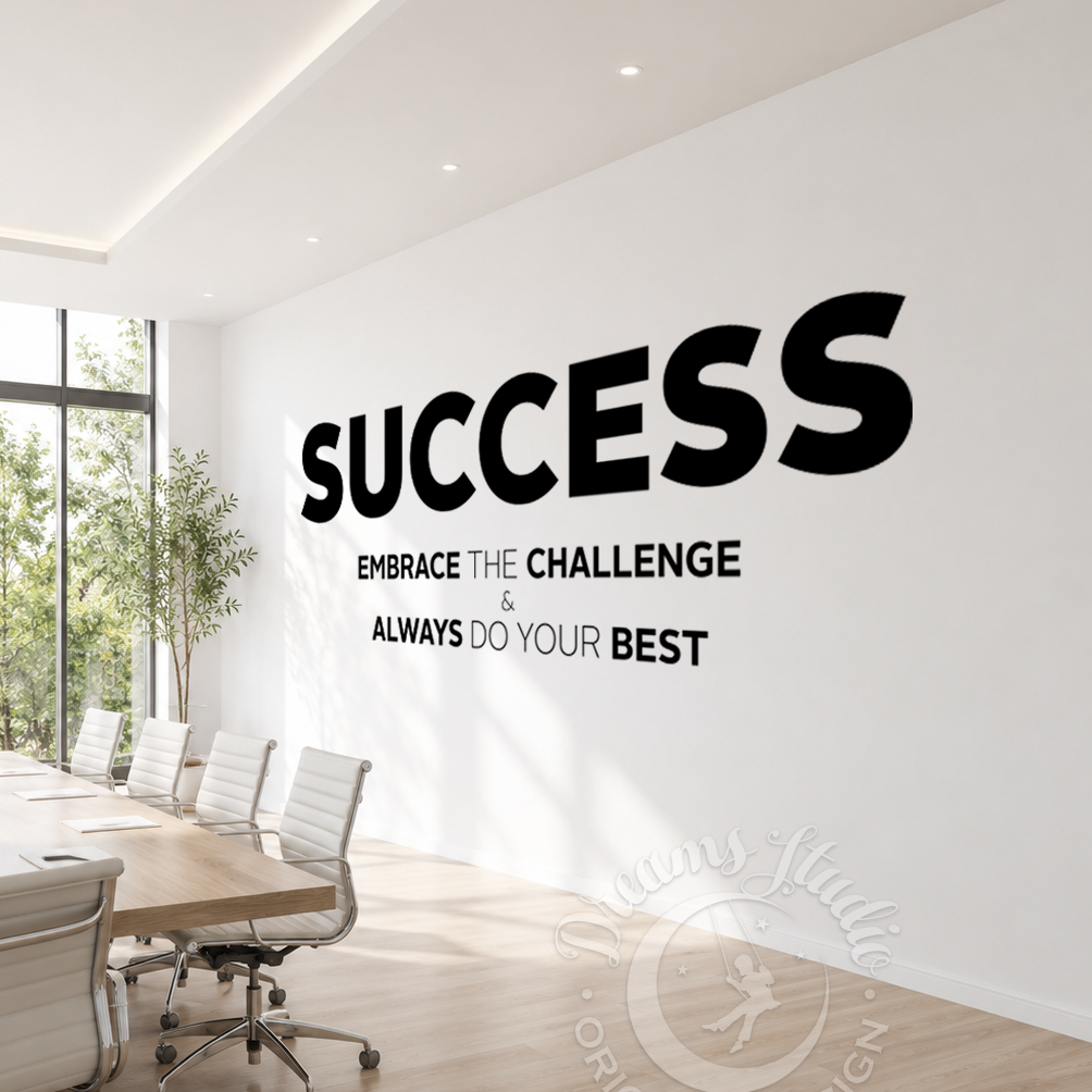 Modern conference room with motivational quote on wall