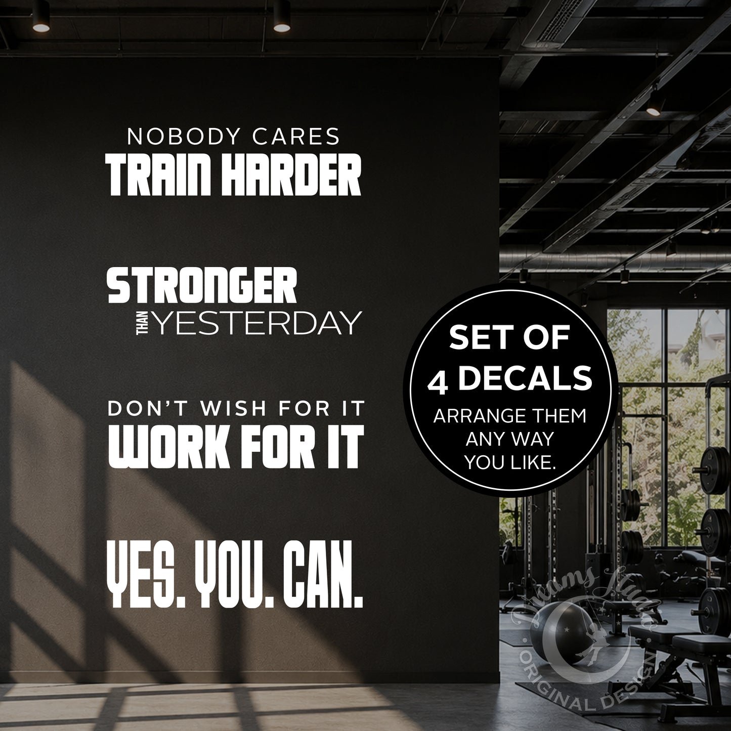 Set of Four Gym Wall Decals - Motivational Fitness Quotes