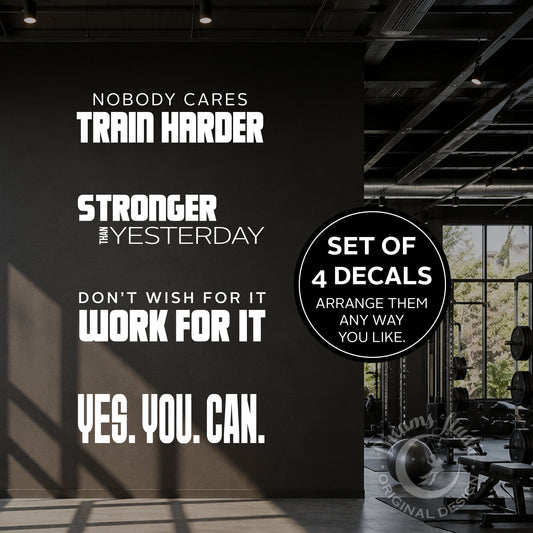 Set of Four Gym Wall Decals - Motivational Fitness Quotes