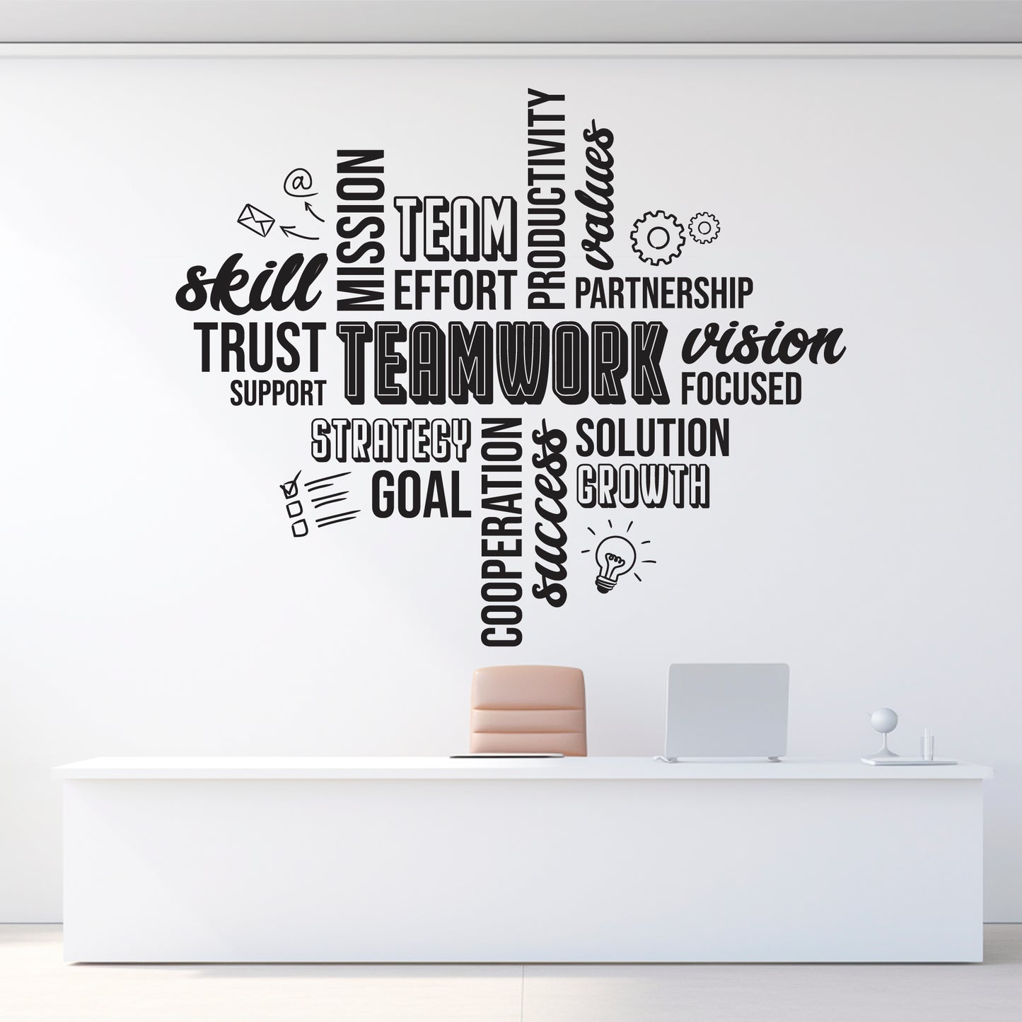 Wall Vinyl Decal TEAMWORK, motivational, inspirational, values, word cloud