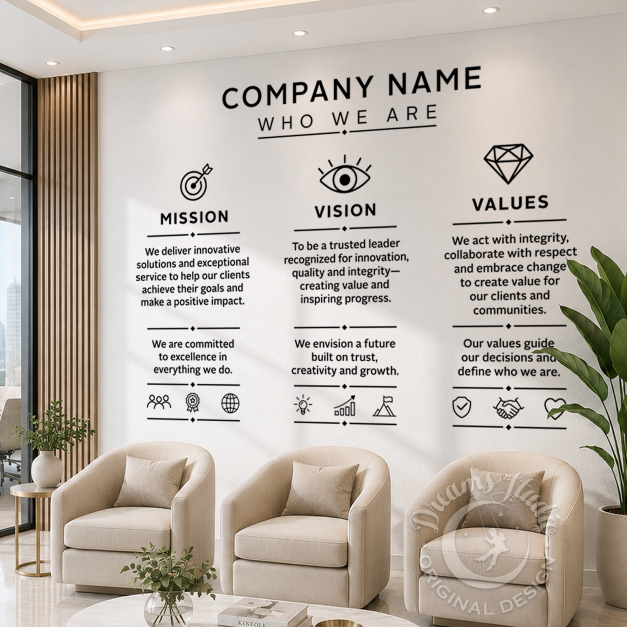 Custom Mission Vision Values Wall Decal, Office Wall Decor, Business Sign