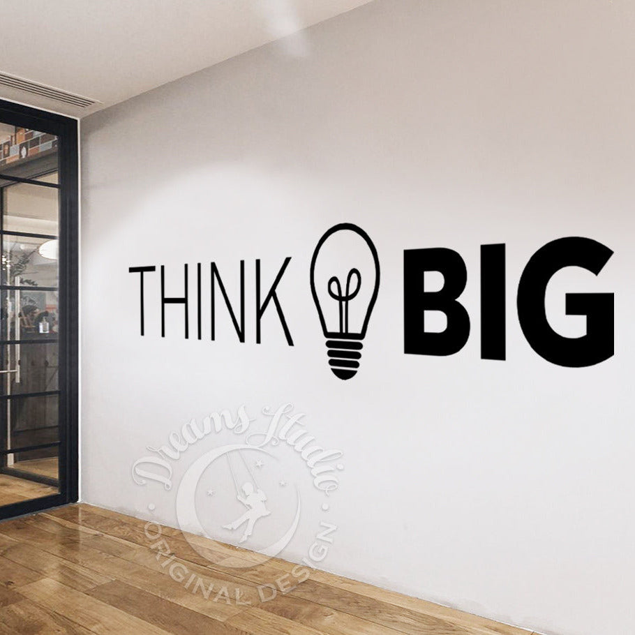 Wall with 'Think Big' wall decal in a modern interior setting