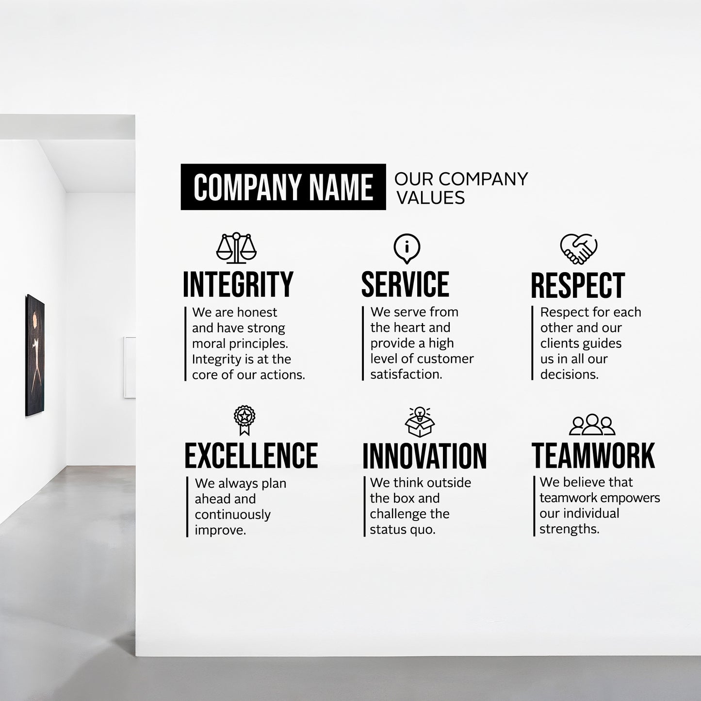 Personalized Wall Vinyl Decal, Company Values, add your company name