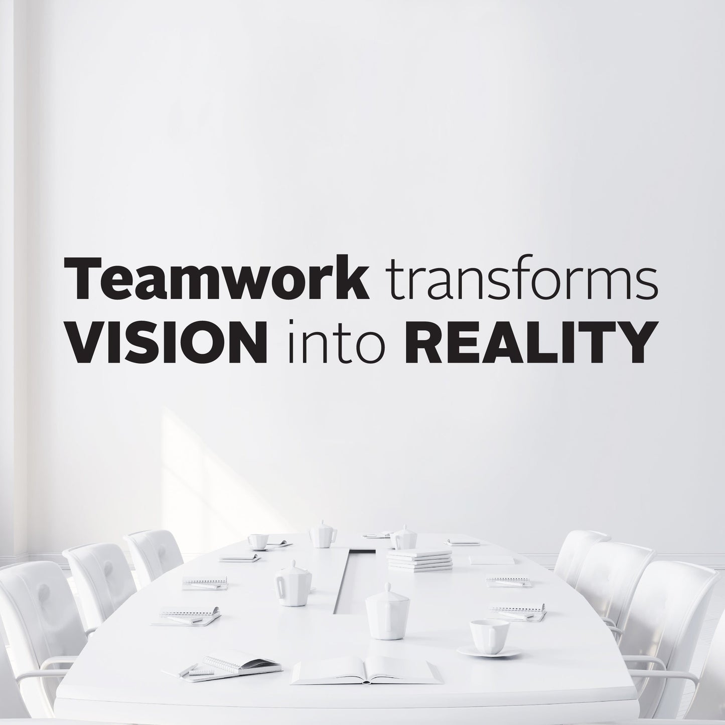 Modern conference room with motivational quote on wall