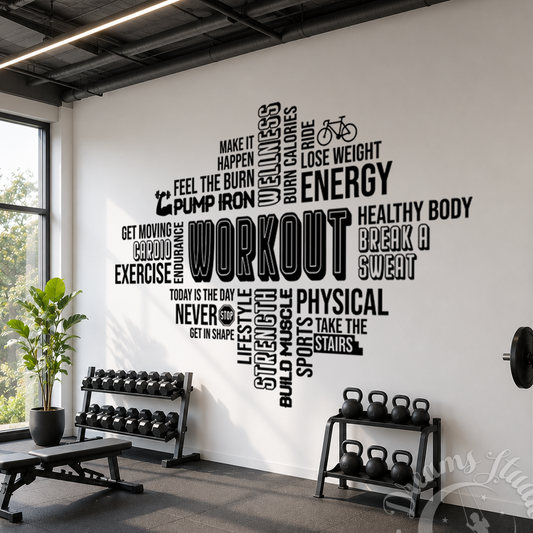 Workout Word Cloud Vinyl Wall Decal - Gym Motivation