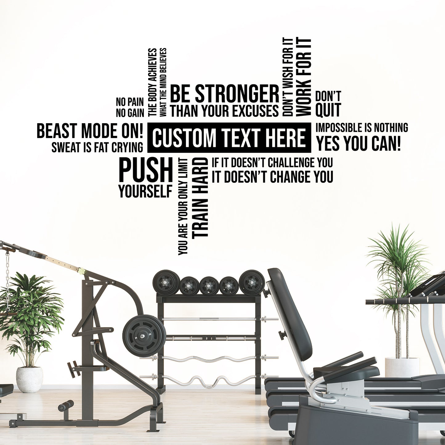 Custom Text Gym Wall Decal - Motivational Fitness Quote Vinyl Art