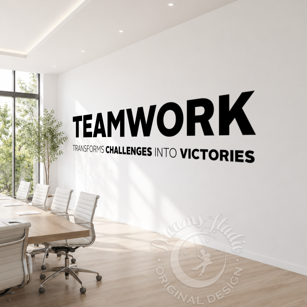 Modern conference room with motivational quote on the wall
