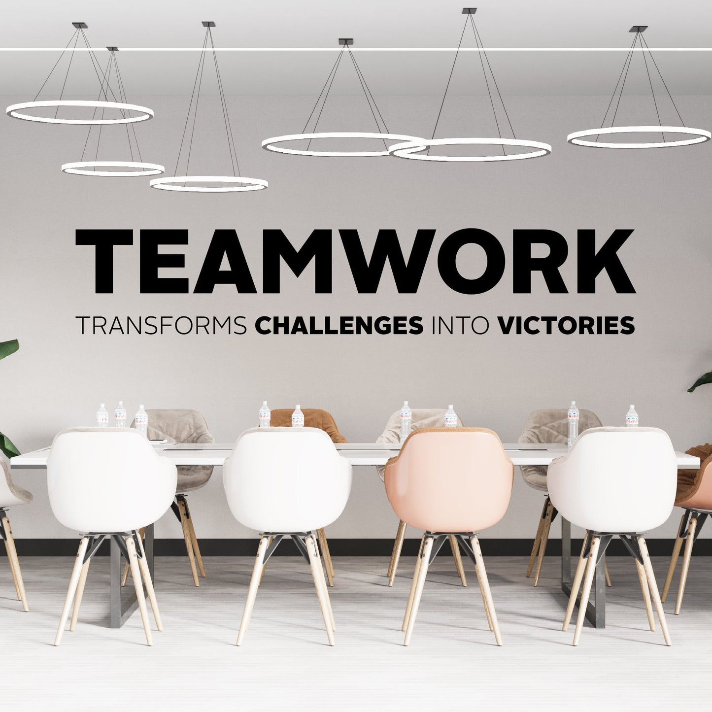 Modern conference room with a motivational quote on the wall