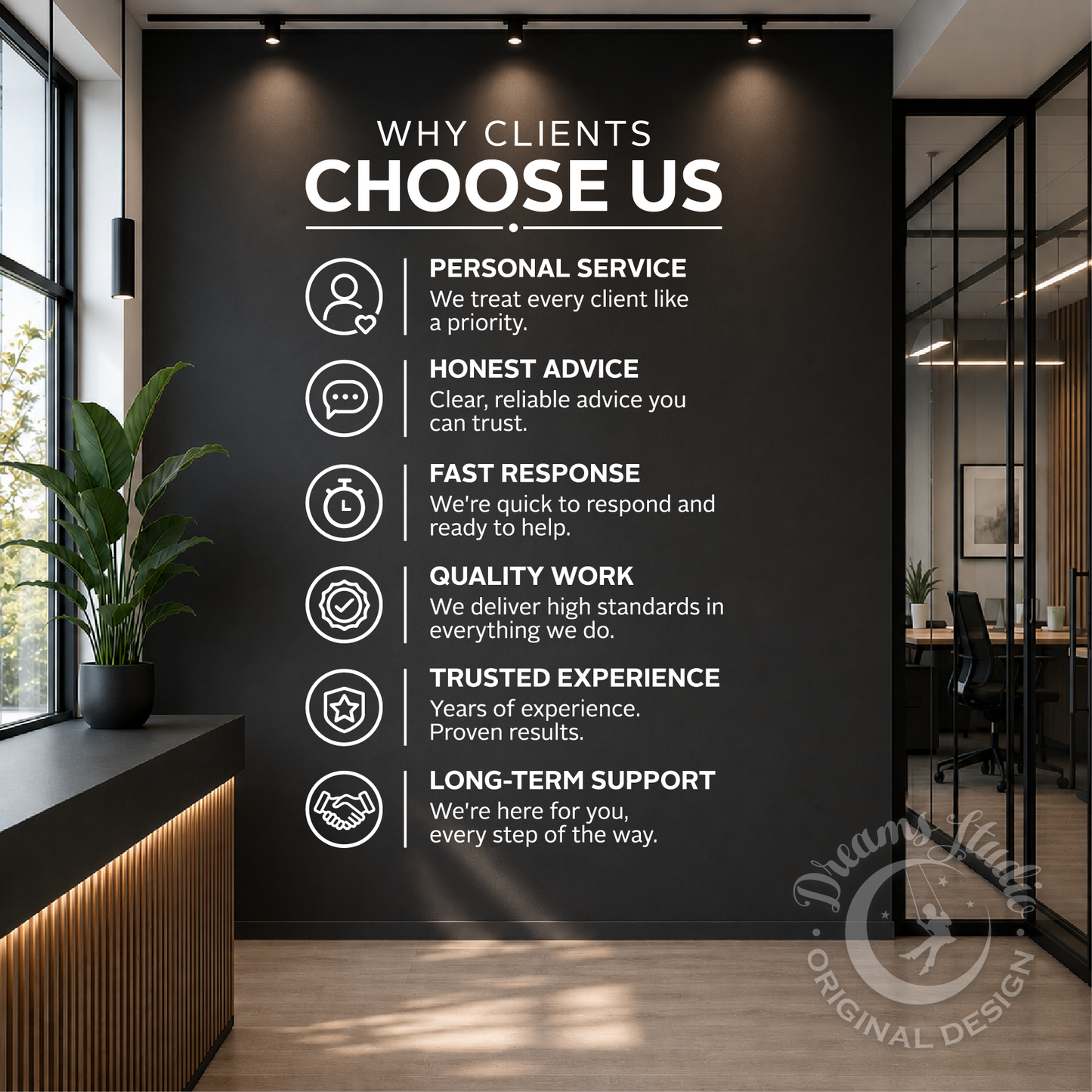 "Why Clients Choose Us" Office Wall Decal, Reception Decor, Business Wall Sign
