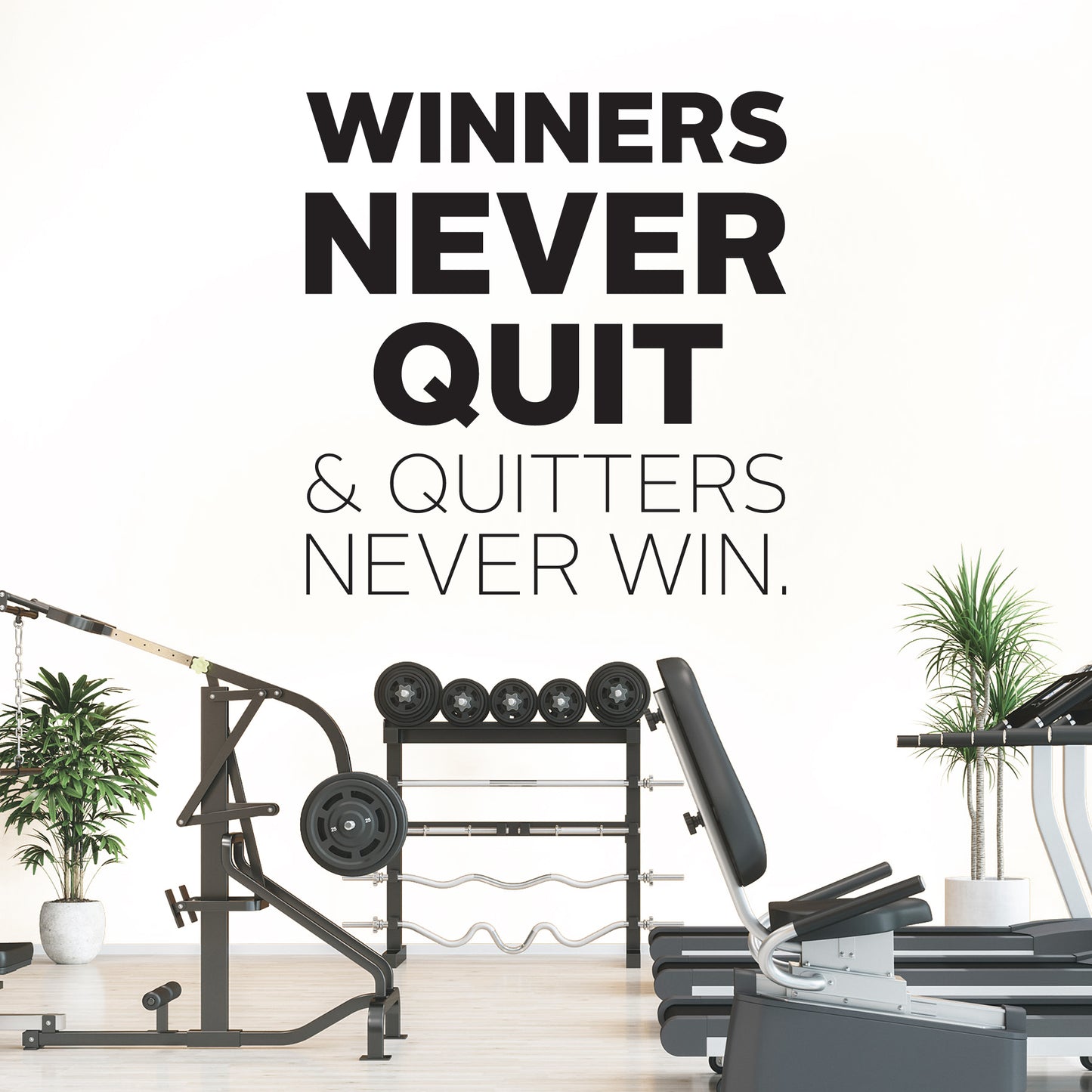 Gym Wall Decal “Winners never quit and quitters never win”, Motivational Fitness Workout Wall Quote