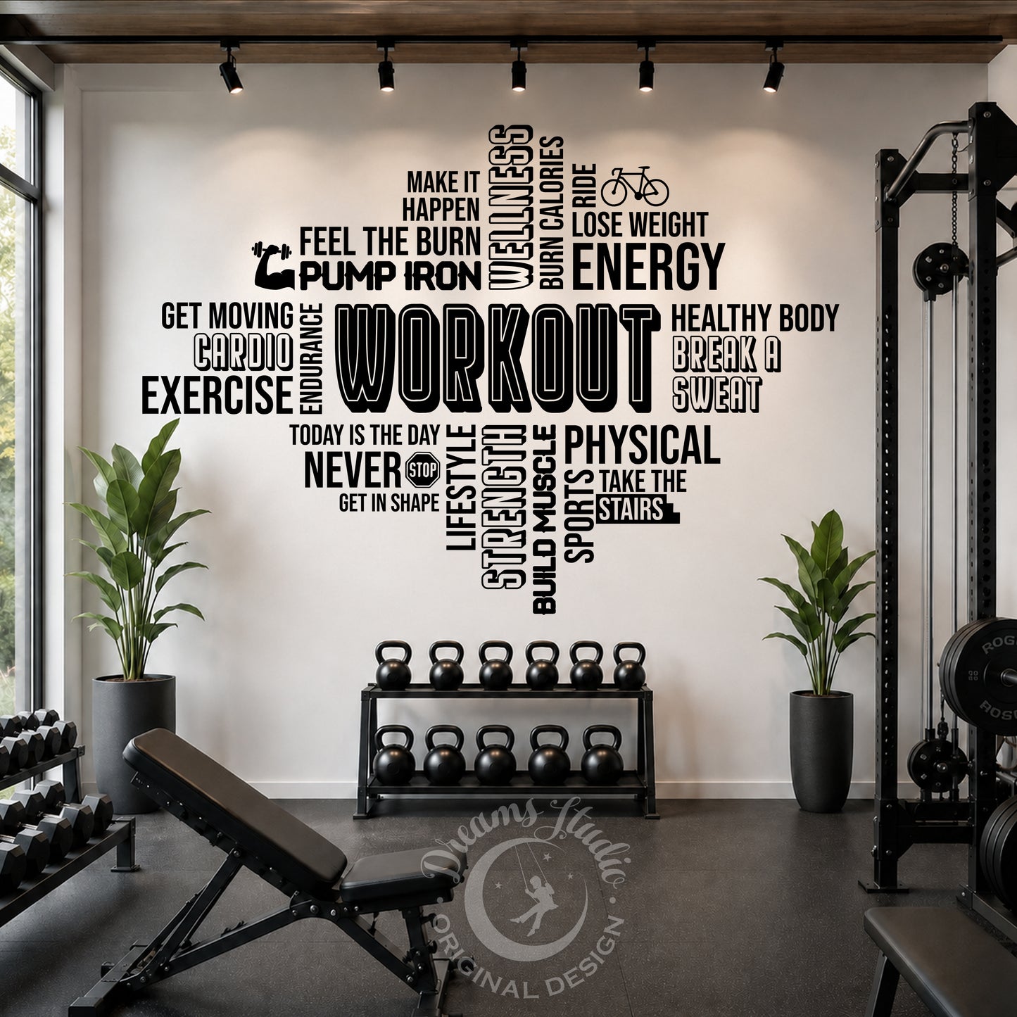 Workout Word Cloud Vinyl Wall Decal - Gym Motivation