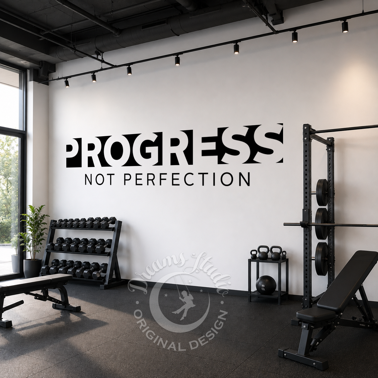 Gym Wall Decal "Progress Not Perfection" Motivational Vinyl Quote
