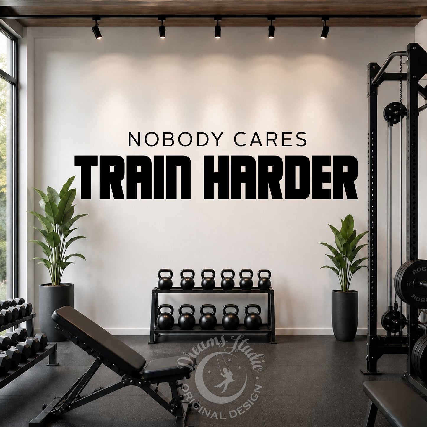 Gym Wall Vinyl Decal - "Nobody Cares, Train Harder" Motivational Quote