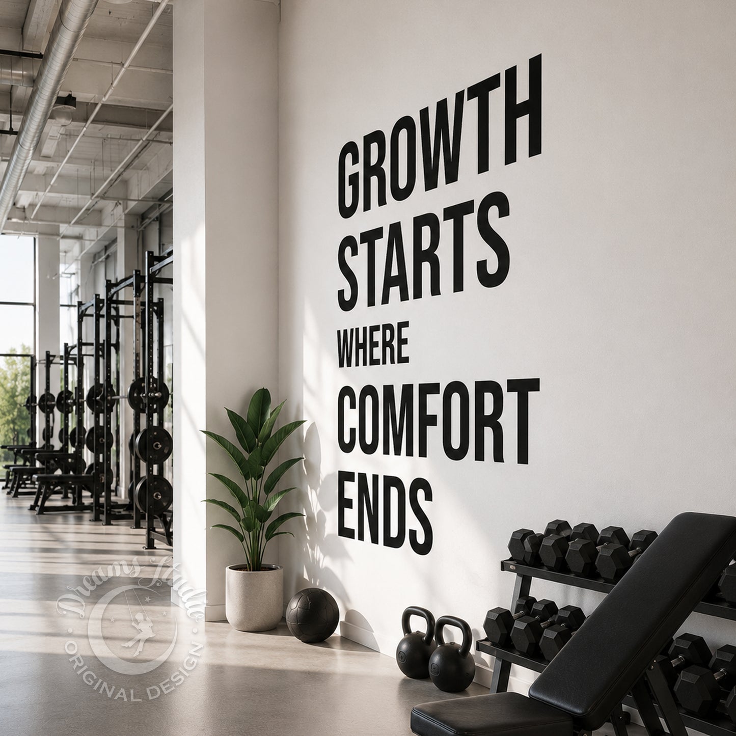"Growth Starts Where Comfort Ends" Wall Decal, Gym & Fitness Motivation Decor
