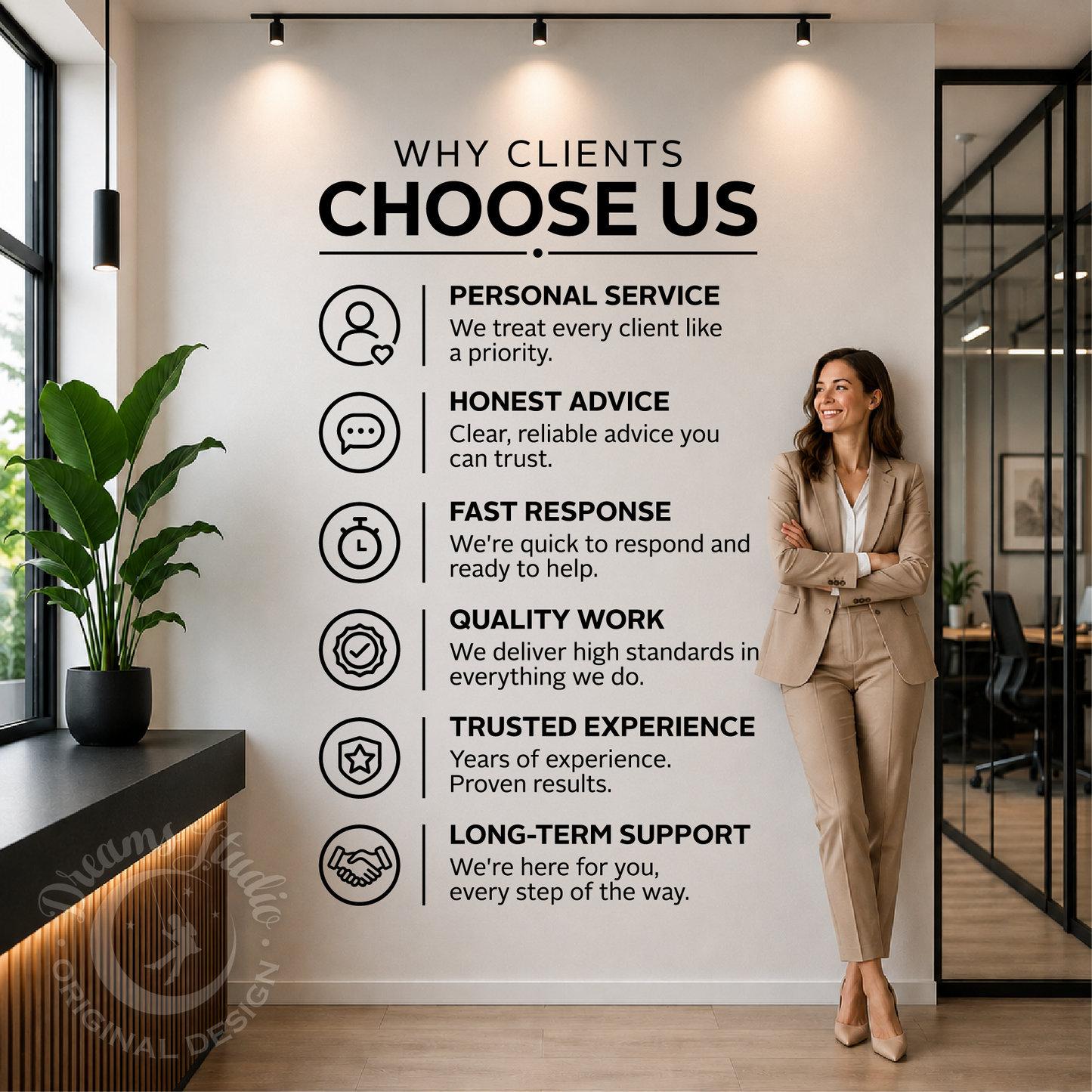 "Why Clients Choose Us" Office Wall Decal, Reception Decor, Business Wall Sign