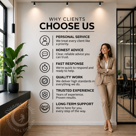 "Why Clients Choose Us" Office Wall Decal, Reception Decor, Business Wall Sign