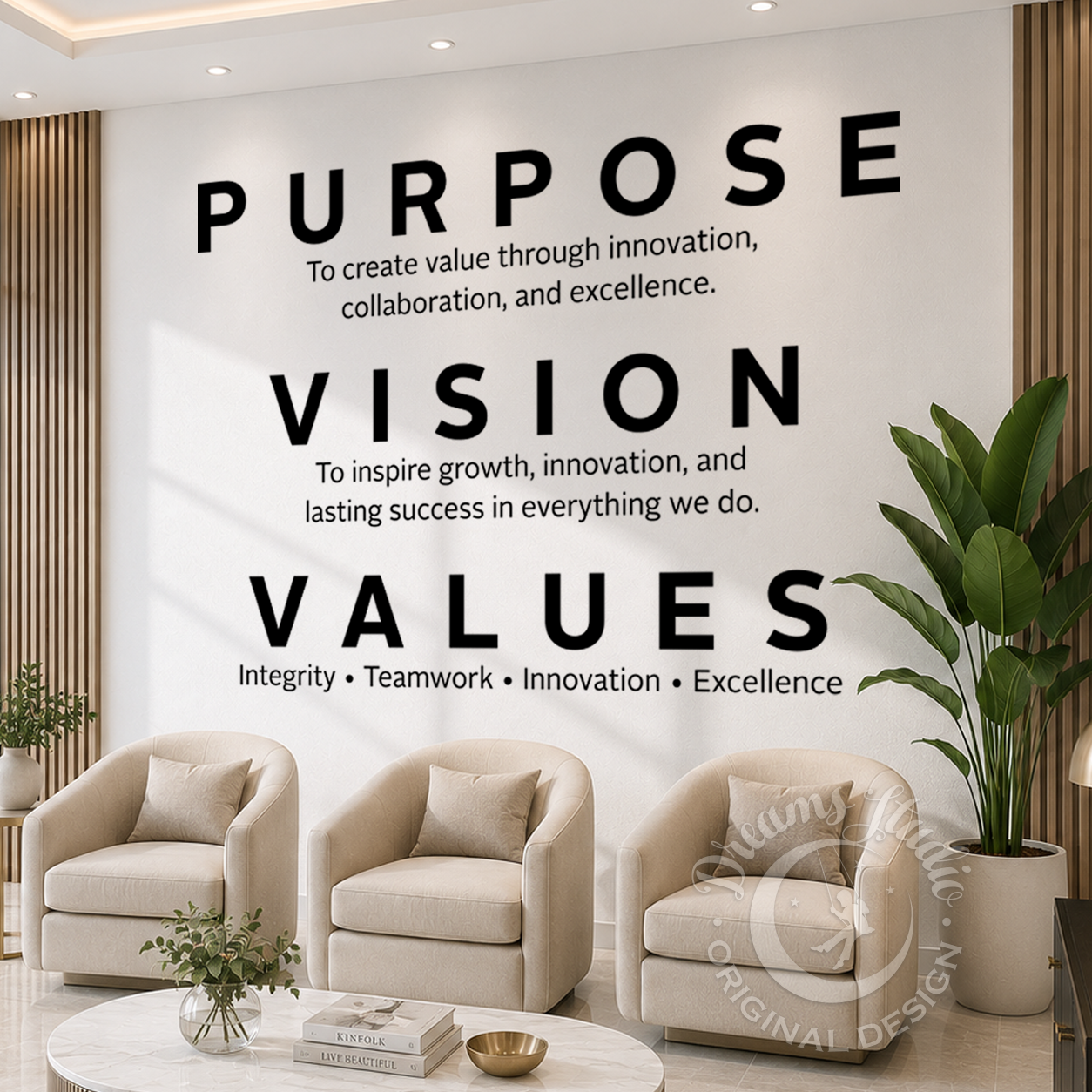 Custom Purpose Vision Values Wall Decal, Company Mission Statement, Office Wall Decor