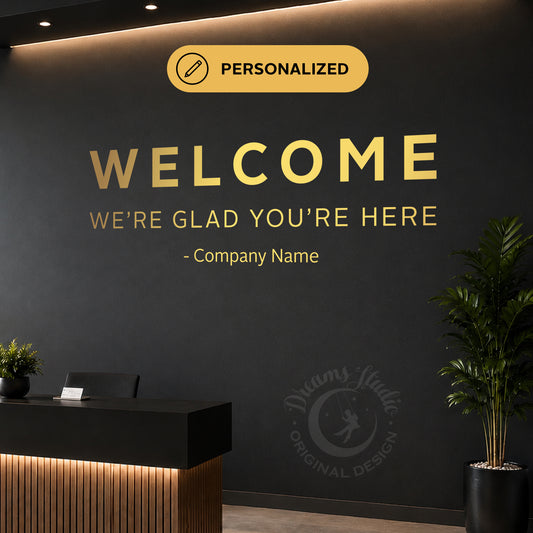 WELCOME Wall Decal, Modern Reception Sign with Custom Company Name