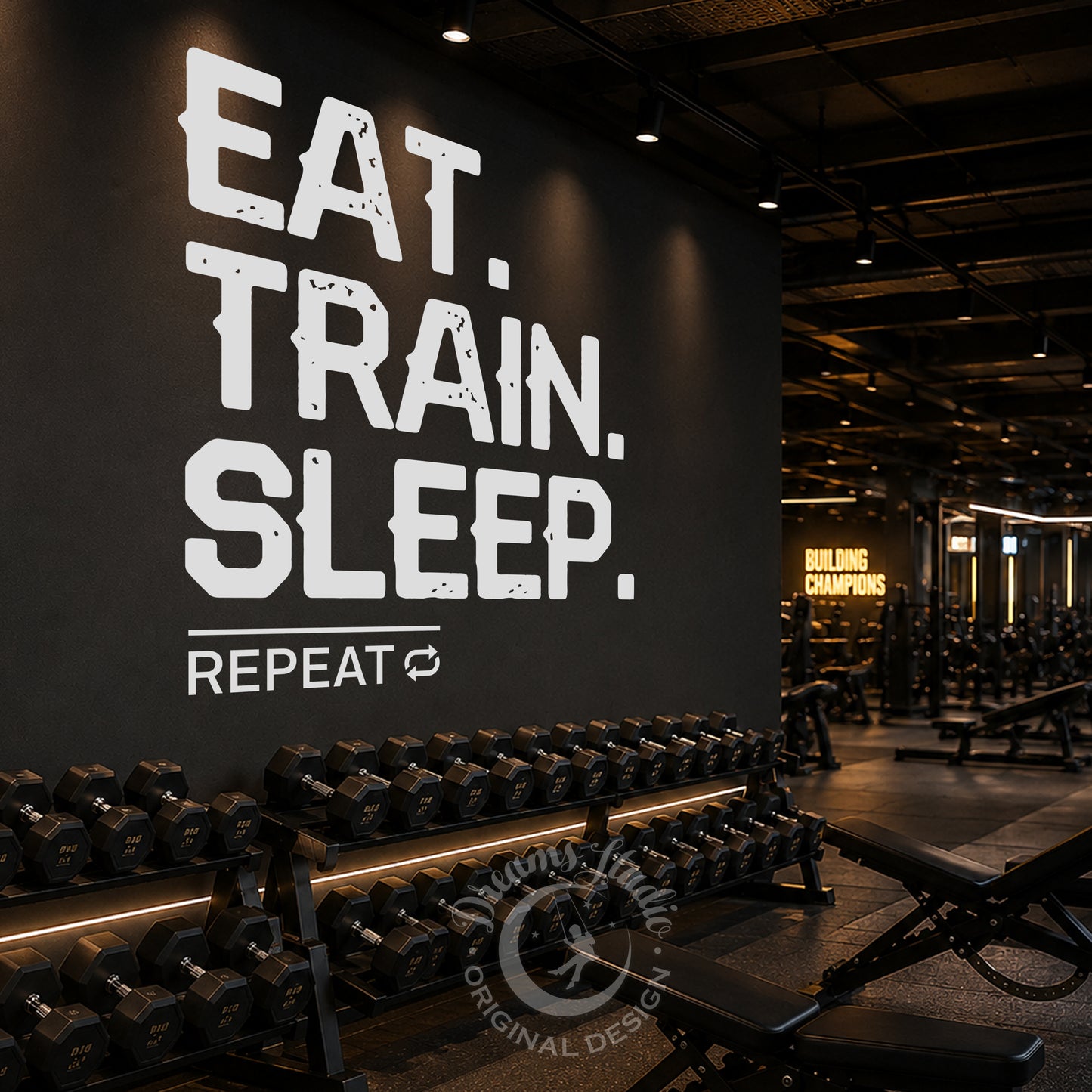 Eat Train Sleep Repeat Gym Wall Decal - Motivational Vinyl Art