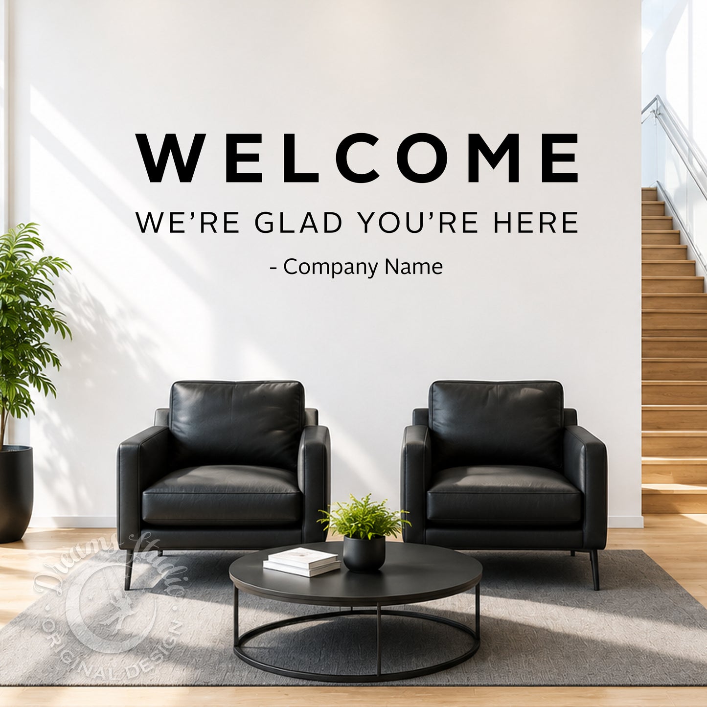 WELCOME Wall Decal, Modern Reception Sign with Custom Company Name