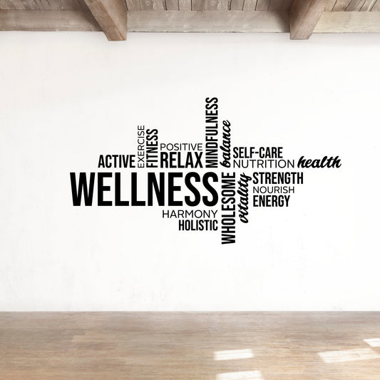 Wellness Word Cloud Wall Decal – Gym, Yoga Studio & Office Decor