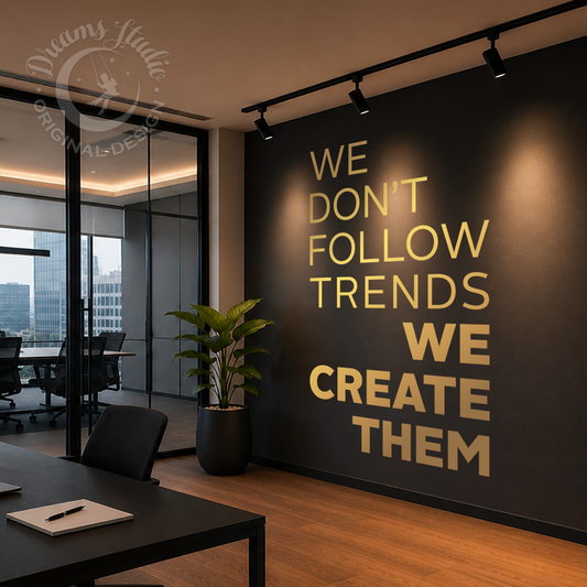 Modern office interior with motivational quote on a wall