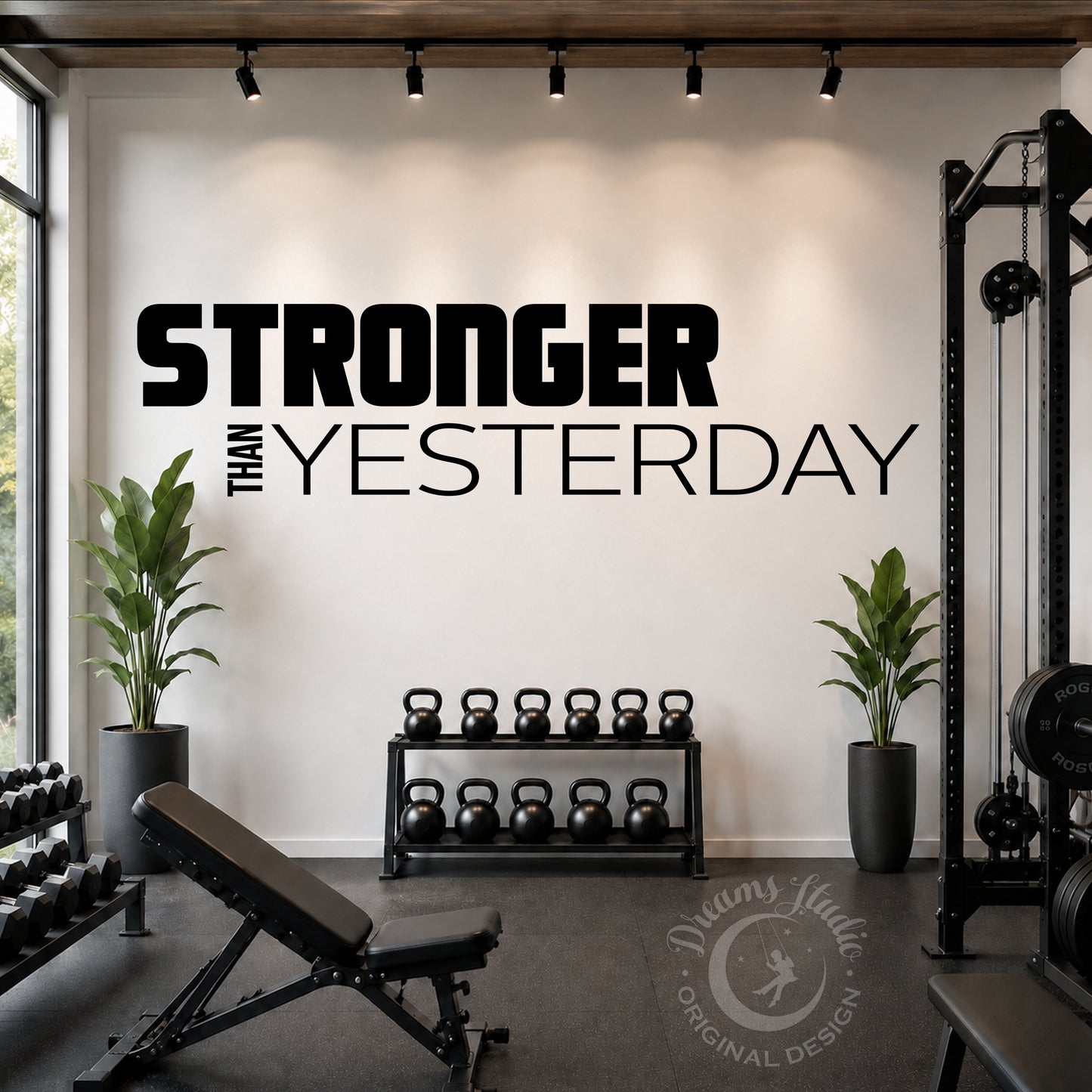 Stronger Than Yesterday Gym Wall Decal - Motivational Fitness Quote