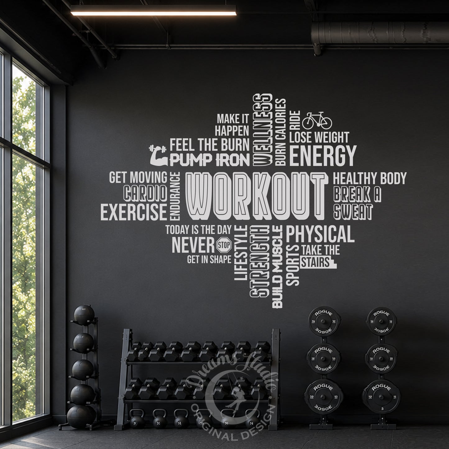 Workout Word Cloud Vinyl Wall Decal - Gym Motivation