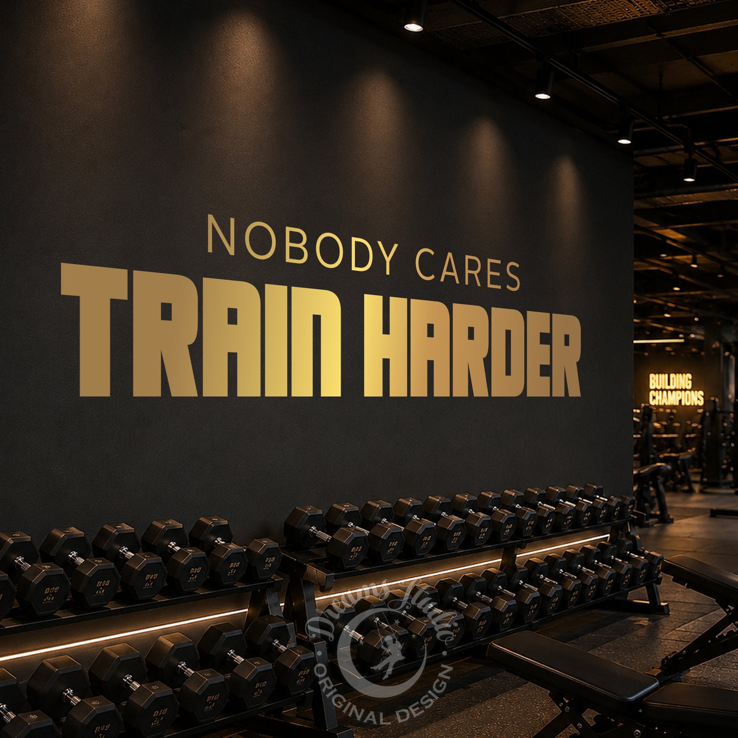 Gym Wall Vinyl Decal - "Nobody Cares, Train Harder" Motivational Quote