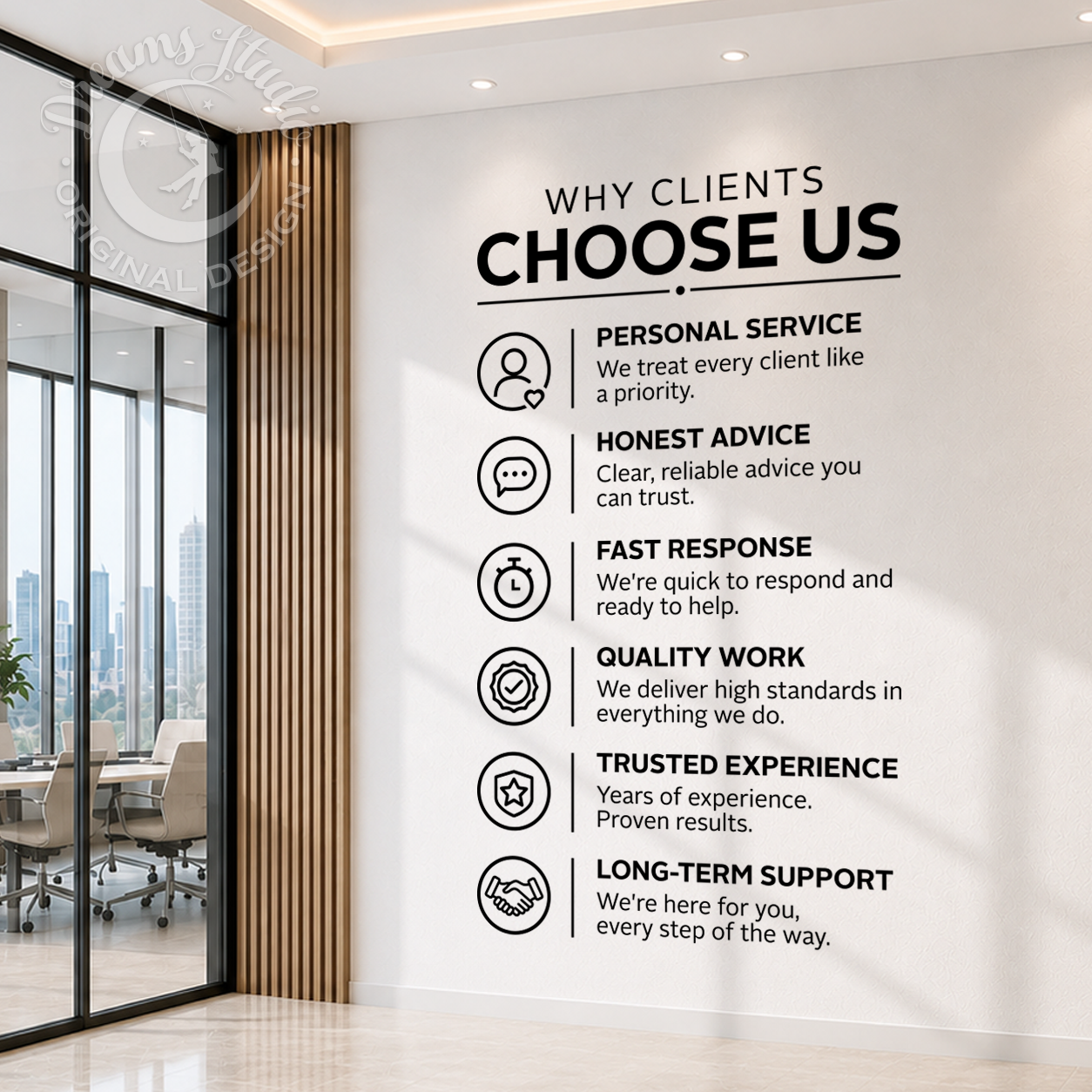 "Why Clients Choose Us" Office Wall Decal, Reception Decor, Business Wall Sign