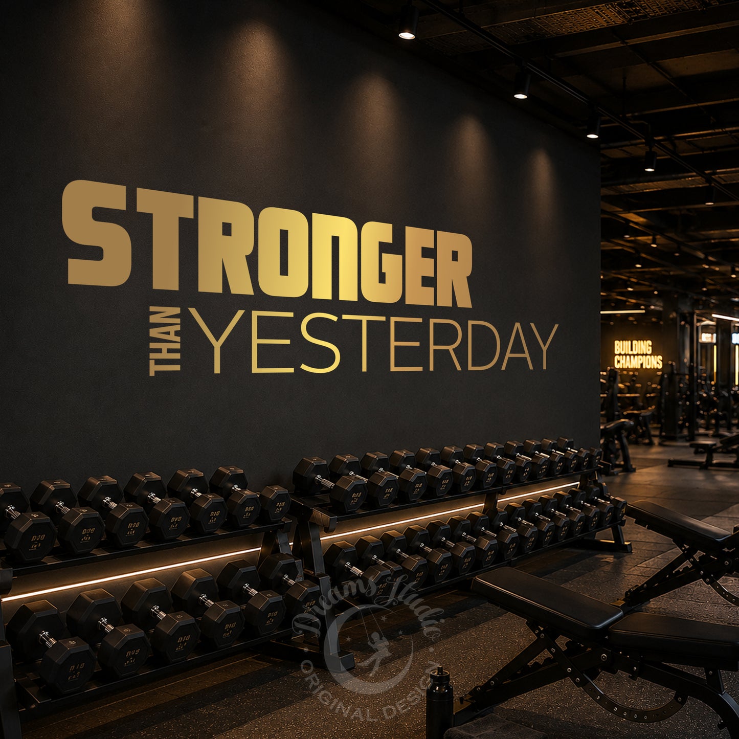 Stronger Than Yesterday Gym Wall Decal - Motivational Fitness Quote