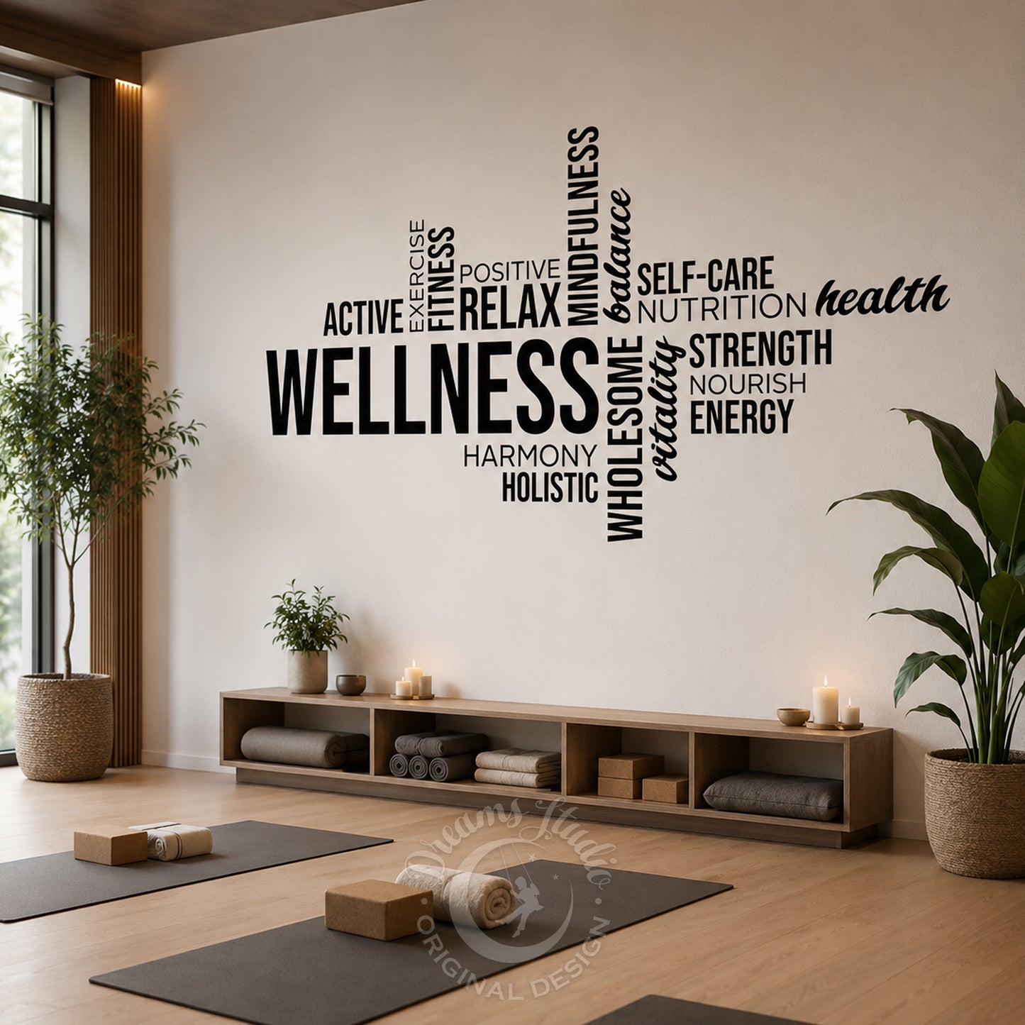 Wellness Word Cloud Wall Decal – Gym, Yoga Studio & Office Decor