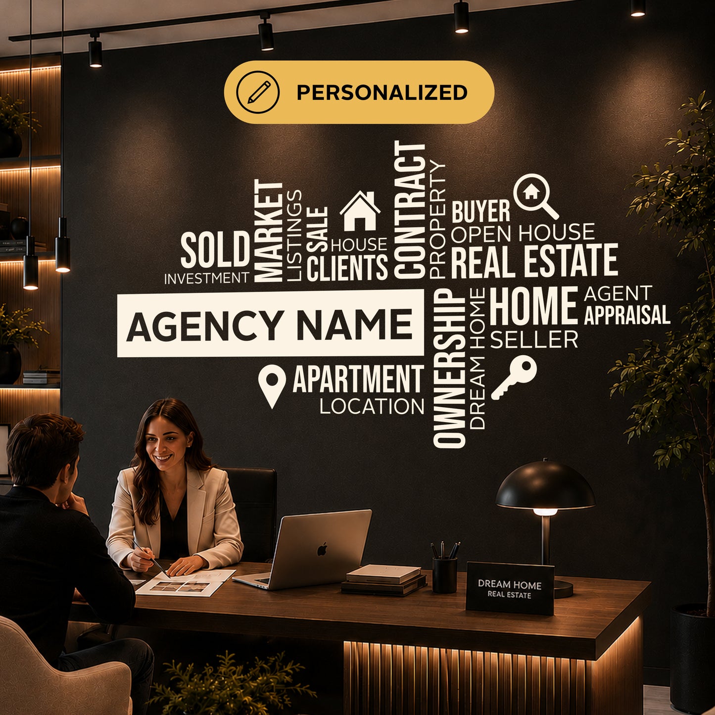 Real Estate Word Cloud Vinyl Wall Decal, Customizable Office Decor