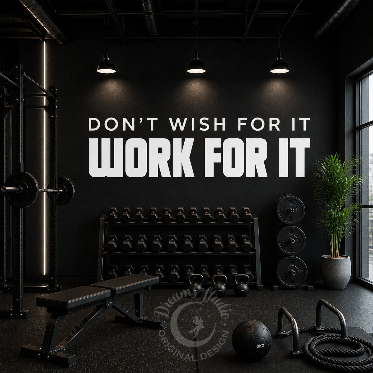 Gym Wall Decal "Don't wish for it, work for it" Motivational Vinyl Quote