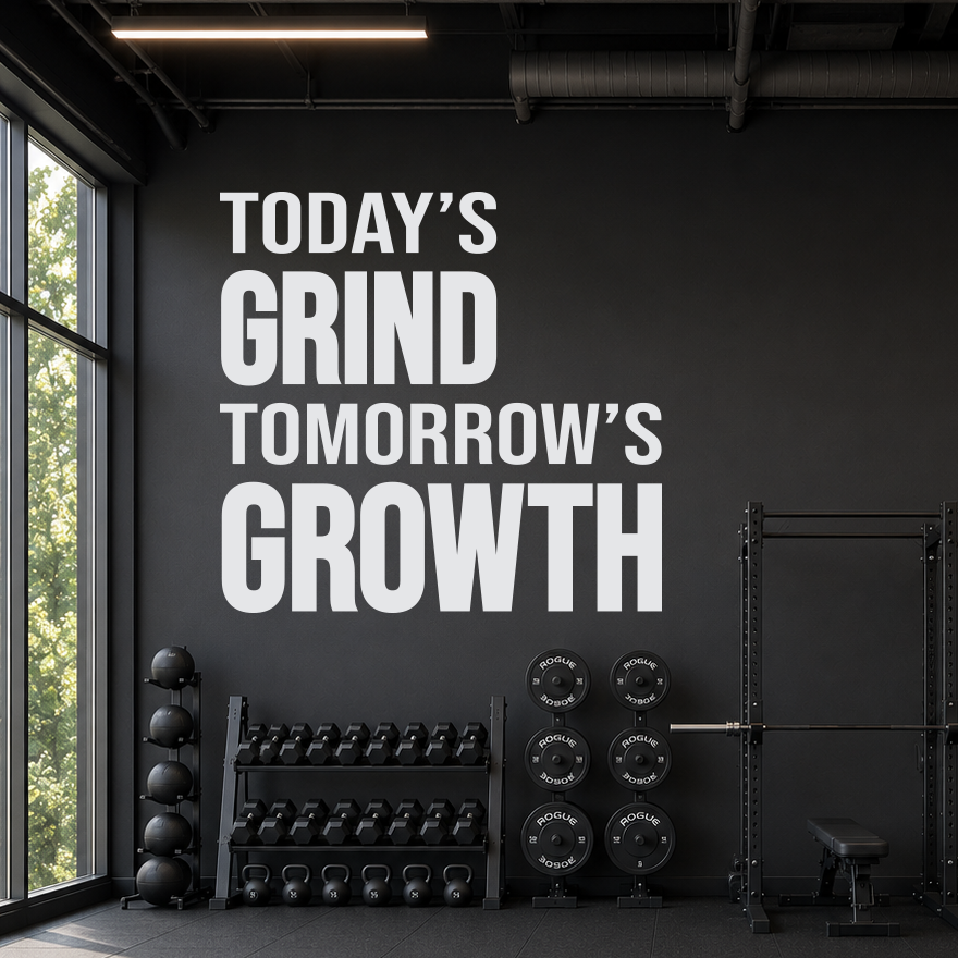 Gym Wall Decal “Today’s Grind. Tomorrow’s Growth”, Motivational Fitness Workout Wall Quote