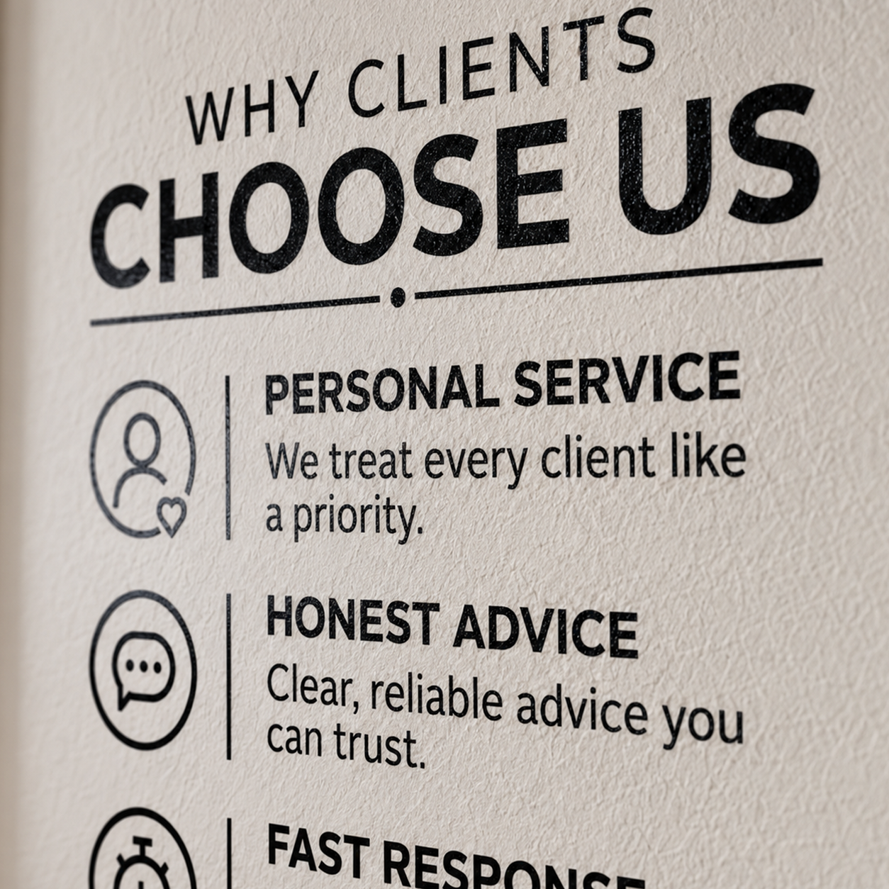 "Why Clients Choose Us" Office Wall Decal, Reception Decor, Business Wall Sign