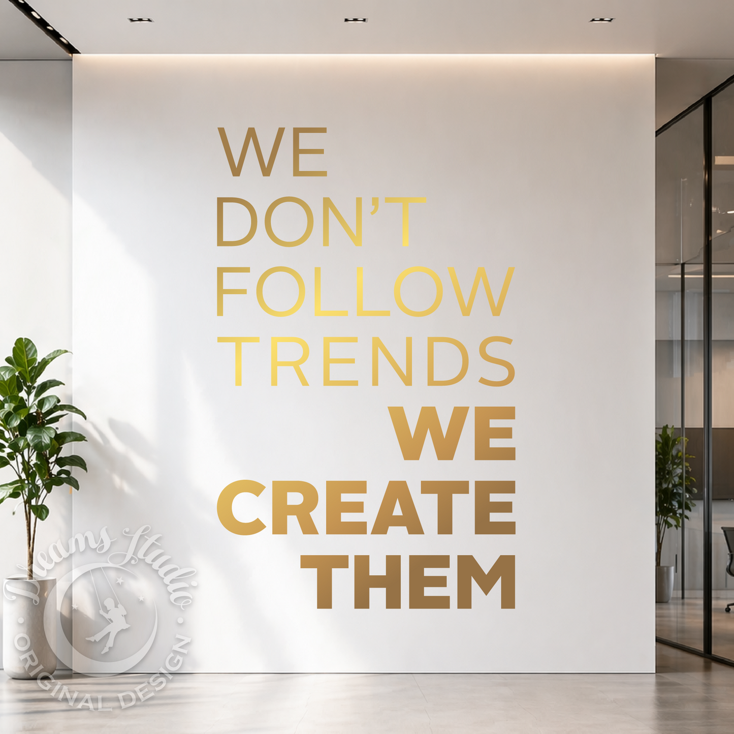 Modern office interior with motivational quote on a wall