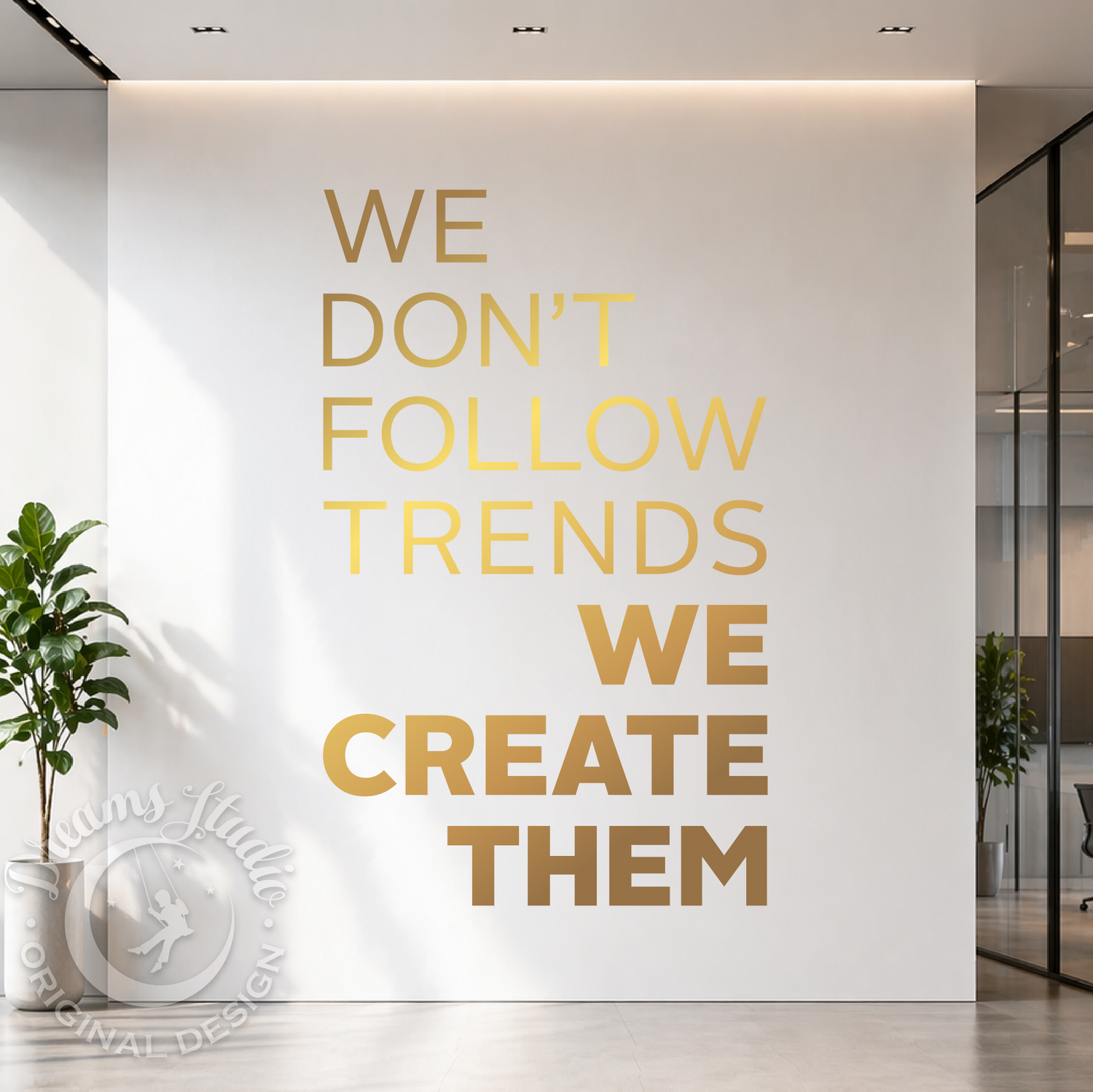 Modern office interior with motivational quote on a wall