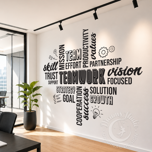 Wall Vinyl Decal TEAMWORK, motivational, inspirational, values, word cloud
