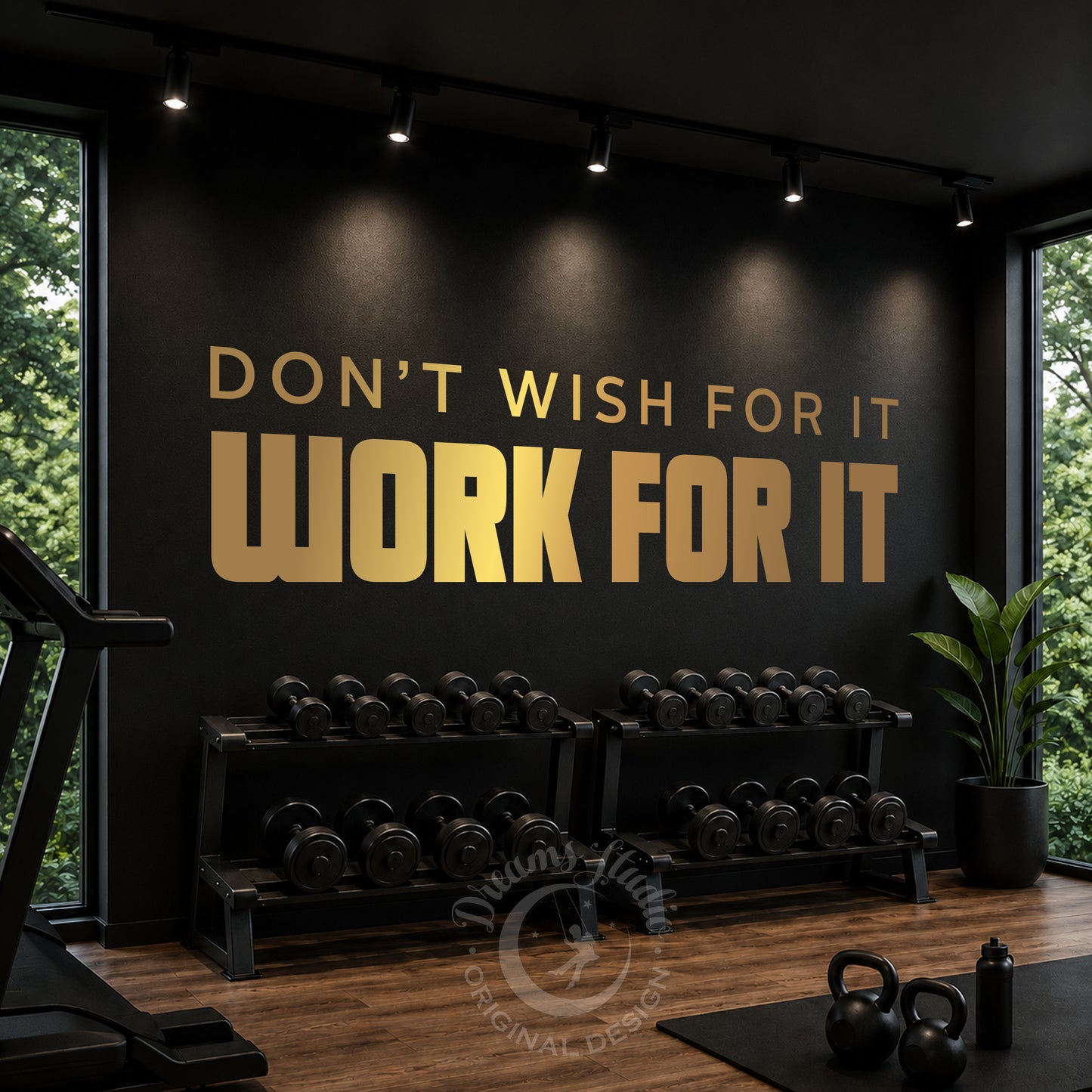 Gym Wall Decal "Don't wish for it, work for it" Motivational Vinyl Quote