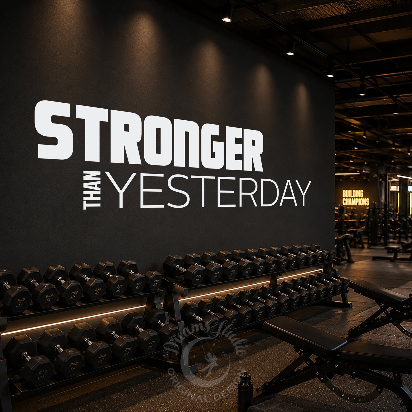 Stronger Than Yesterday Gym Wall Decal - Motivational Fitness Quote