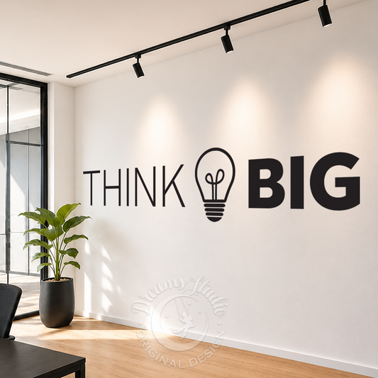 Wall with 'Think Big' wall decal in a modern office setting