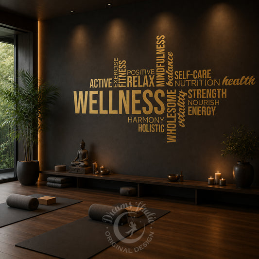 Wellness Word Cloud Wall Decal – Gym, Yoga Studio & Office Decor