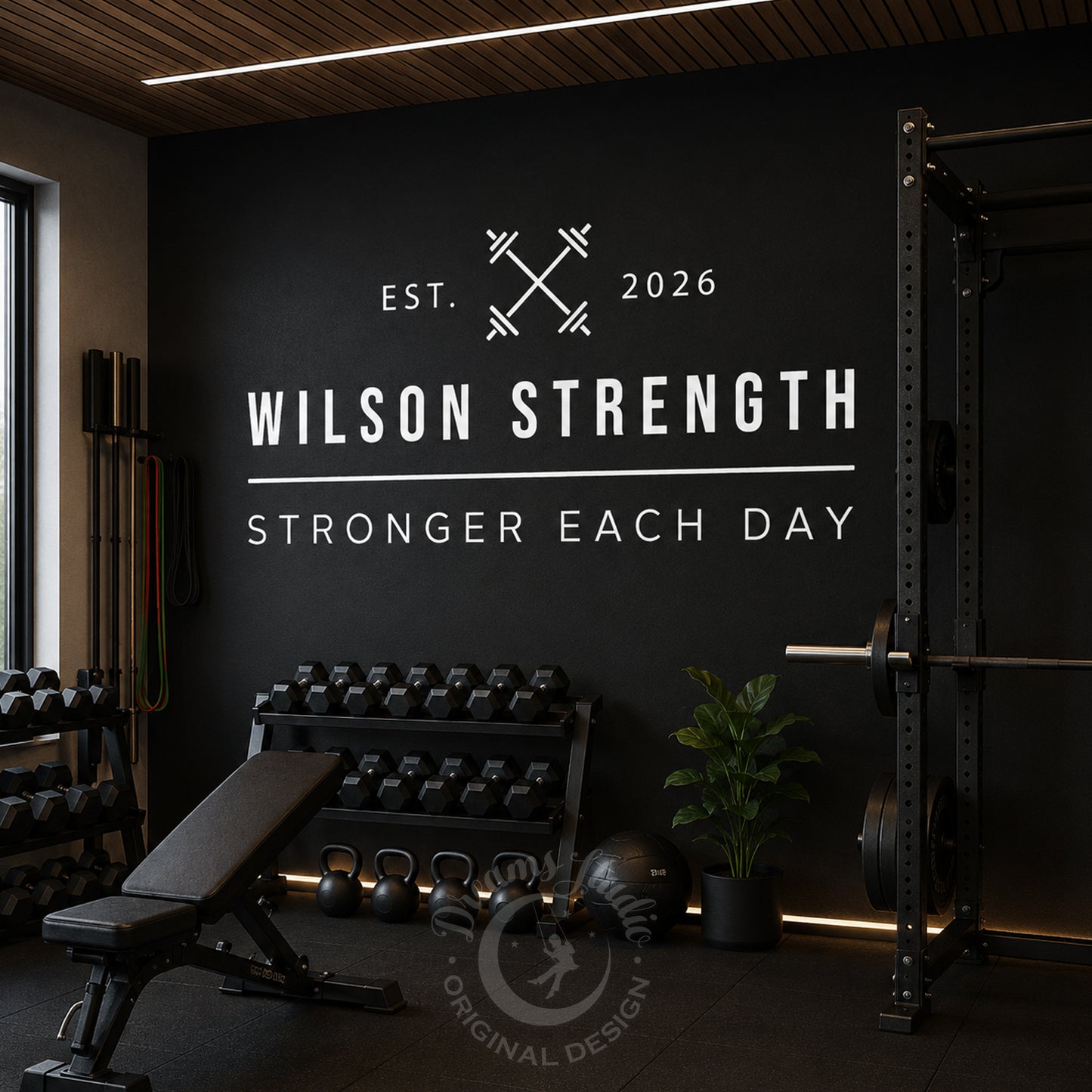 Personalized Gym Name Decal with EST Year - Modern Fitness Wall Decor