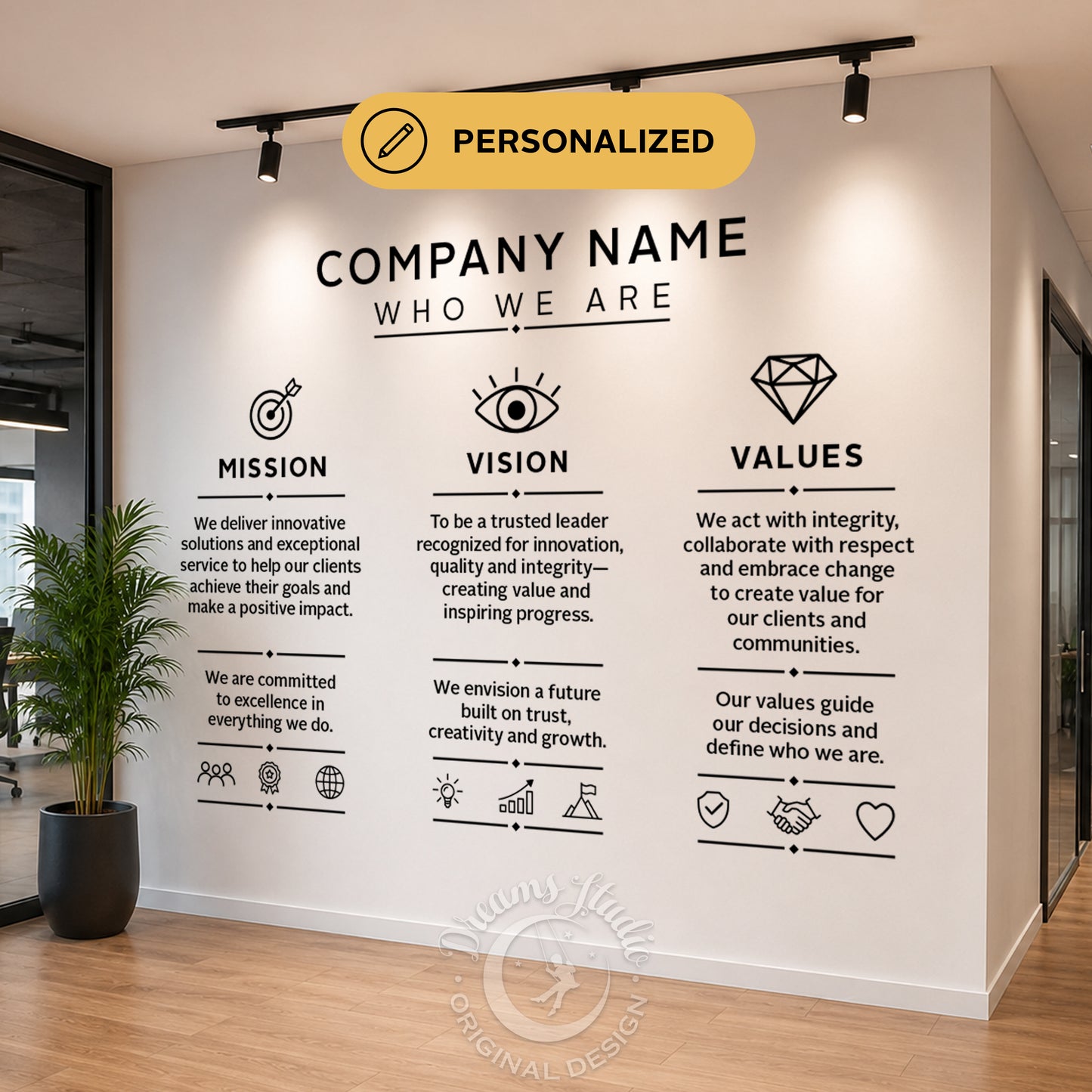 Custom Mission Vision Values Wall Decal, Office Wall Decor, Business Sign